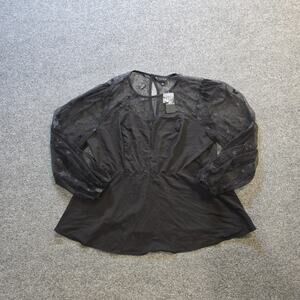 Torrid Top Womens Size 1X Black Sheer Sleeves Stars Peplum Stretch Goth Witchy